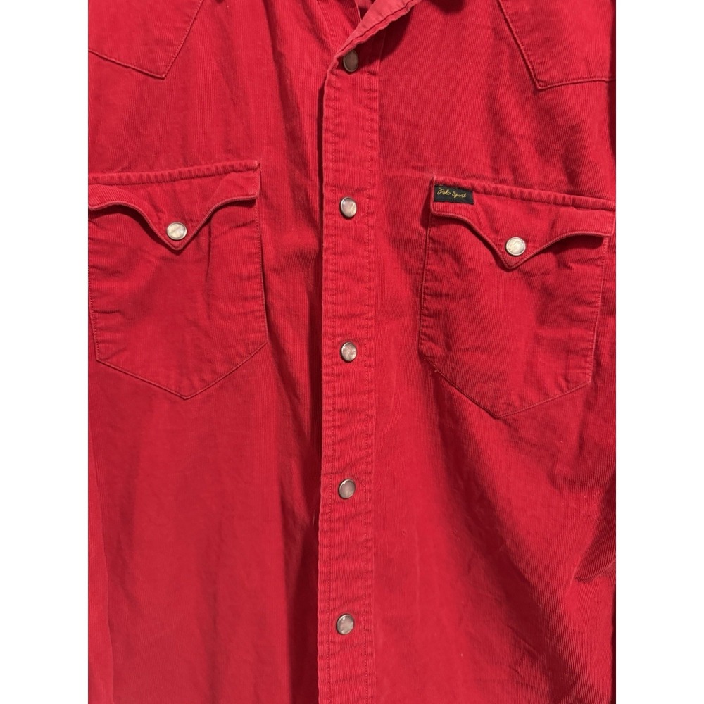 Polo‎ Ralph Lauren Red Corduroy Classic Western Shirt Pearl Snap Size Medium - Picture 9 of 14
